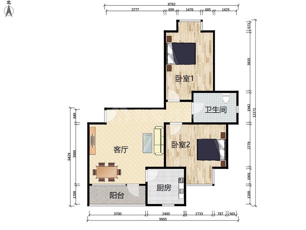 【多图】高楼层两居室,南北通透,送前后阳台 慧谷阳光二手房 2室1厅