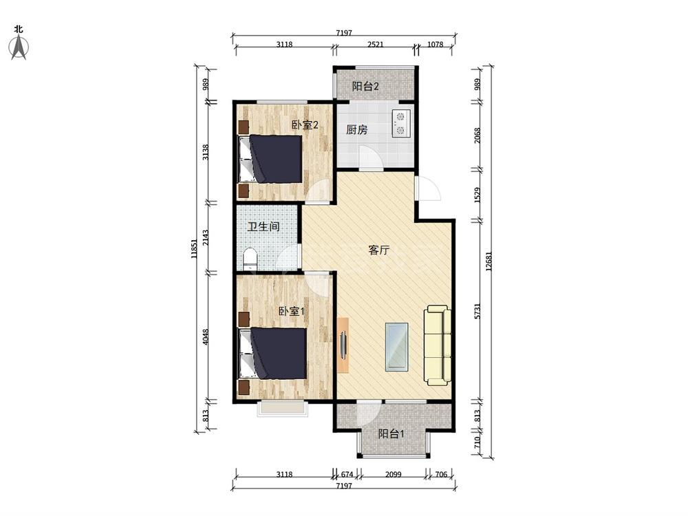 领秀新硅谷2号院南北通透两居室满五年家庭一套出售